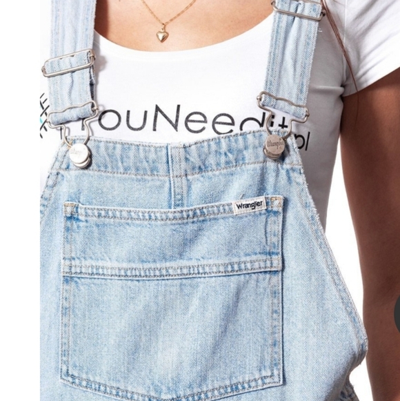 NWT Wrangler Bib Shorts Overalls XS Blue Jean W29QFH17J Tubble Blue Casual - Picture 5 of 15